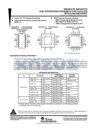 SN74AHCT74DBRG4 datasheet - DUAL POSITIVE-EDGE-TRIGGERED D-TYPE FLIP-FLOPS WITH CLEAR AND PRESET