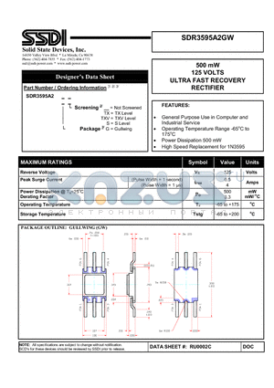 SDR3595A2GW datasheet - 500 mW 125 VOLTS ULTRA FAST RECOVERY RECTIFIER