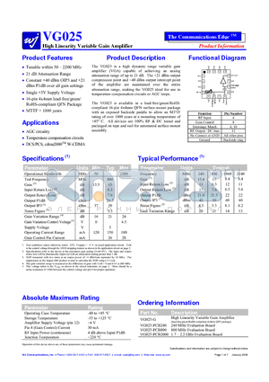 VG025-PCB2000 datasheet - High Linearity Variable Gain Amplifier