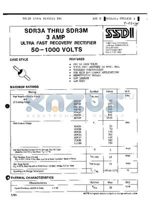 SDR3B datasheet - 3 AMP ULTRA FAST RECOVERY RECTIFIER 50 - 1000 VOLTS