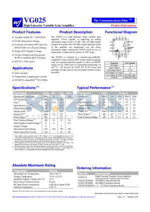 VG025-PCB800 datasheet - High Linearity Variable Gain Amplifier