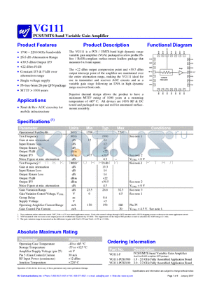 VG111 datasheet - PCS/UMTS-band Variable Gain Amplifier