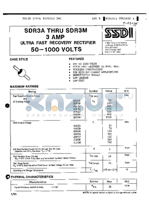 SDR3K datasheet - 3 AMP ULTRA FAST RECOVERY RECTIFIER 50 - 1000 VOLTS