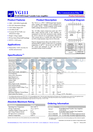 VG111-F datasheet - PCS/UMTS-band Variable Gain Amplifier