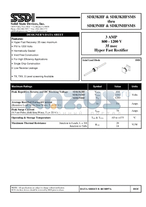 SDR3KHF datasheet - 3 AMP 800 - 1200 V 35 nsec Hyper Fast Rectifier