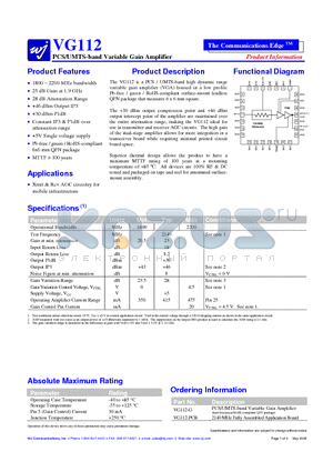 VG112 datasheet - PCS/UMTS-band Variable Gain Amplifier