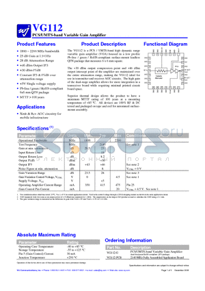 VG112-G datasheet - PCS/UMTS-band Variable Gain Amplifier