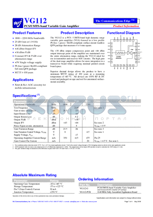 VG112-PCB datasheet - PCS/UMTS-band Variable Gain Amplifier