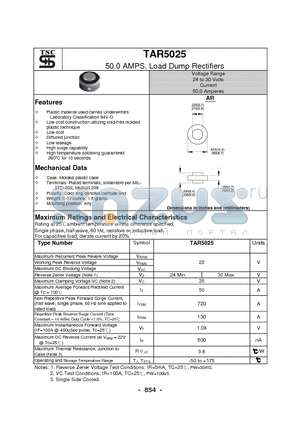 TAR5025 datasheet - 50.0 AMPS. Load Dump Rectifiers