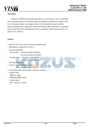 VG26VS17400FJ datasheet - 4,194,304 x 4 - Bit CMOS Dynamic RAM