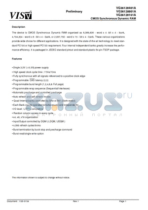 VG36128161A datasheet - CMOS Synchronous Dynamic RAM