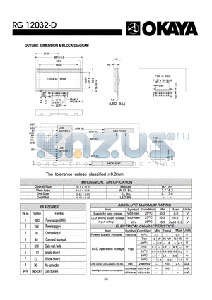 RG12032-D datasheet - OUTLINE DIMENISON & BLOCK DIAGRAM