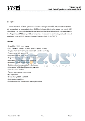 VG3617161BT-55 datasheet - 16Mb CMOS Synchronous Dynamic RAM