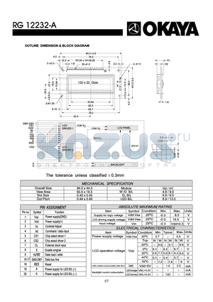RG12232-A datasheet - OUTLINE DIMENISON & BLOCK DIAGRAM