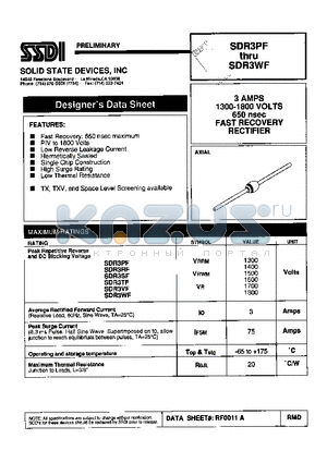 SDR3PF datasheet - 3 AMPS, 1300-1800 VOLTS 650 nsec FAST RECOVERY RECTIFIER