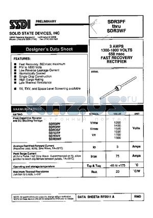 SDR3RF datasheet - 3 AMPS, 1300-1800 VOLTS 650 nsec FAST RECOVERY RECTIFIER