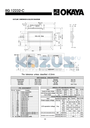 RG12232-C datasheet - OUTLINE DIMENISON & BLOCK DIAGRAM