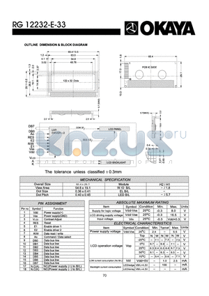 RG12232-E-33 datasheet - OUTLINE DIMENISON & BLOCK DIAGRAM