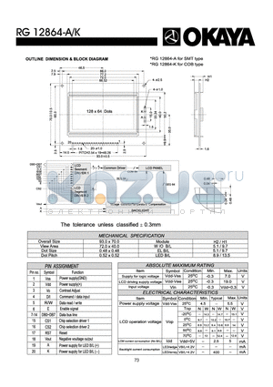 RG12864-A datasheet - OUTLINE DIMENISON & BLOCK DIAGRAM