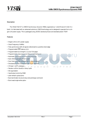 VG3617801BT-8H datasheet - 16Mb CMOS Synchronous Dynamic RAM