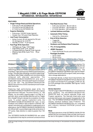 SST29VE010A-150-4I-P datasheet - 1 Megabit (128K x 8) Page Mode EEPROM