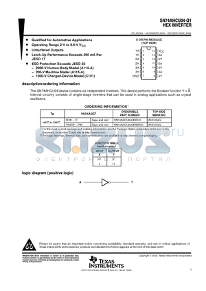 SN74AHCU04-Q1 datasheet - HEX INVERTER