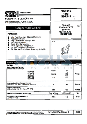 SDR405 datasheet - 50 AMP 50-150 VOLTS 50nsec ULTRA FAST RECTIFIER