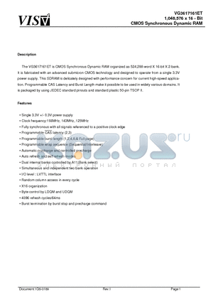 VG3617161ET datasheet - CMOS Synchronous Dynamic RAM