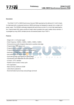 VG3617161DT-10 datasheet - 16Mb CMOS Synchronous Dynamic RAM