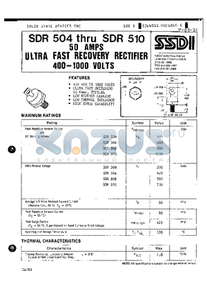 SDR504 datasheet - ULTRA FAST RECOVERY RECTIFIER 400-1000 VOLTS