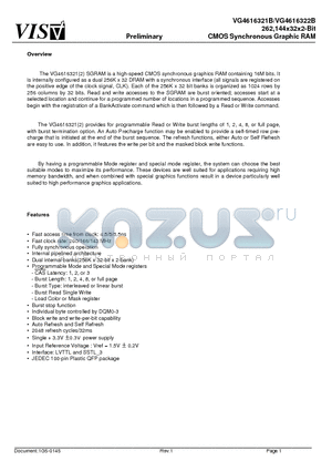 VG4616322BQ-7 datasheet - 262,144x32x2-Bit CMOS Synchronous Graphic RAM