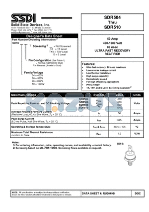 SDR504 datasheet - ULTRA FAST RECOVERY RECTIFIER