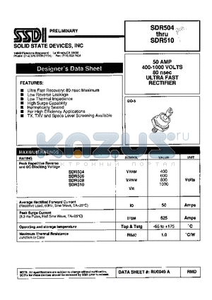 SDR510 datasheet - 50 AMP 50-800 VOLTS  45-60nsec ULTRA FAST RECTIFIER