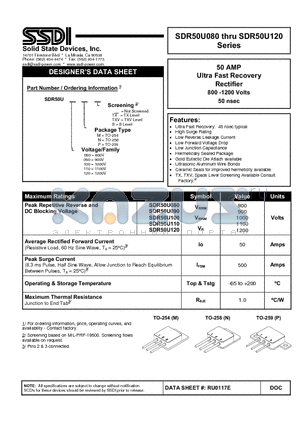 SDR50U100 datasheet - Ultra Fast Recovery Rectifier