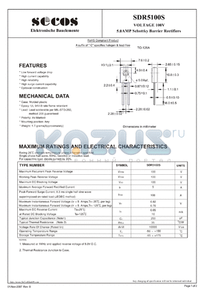 SDR5100S datasheet - 5.0AMP Schottky Barrier Rectifiers