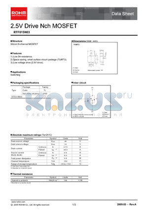 RTF015N03 datasheet - 2.5V Drive Nch MOSFET