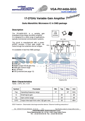 VGA-P014458-QGG datasheet - 17-27GHz Variable Gain Amplifier