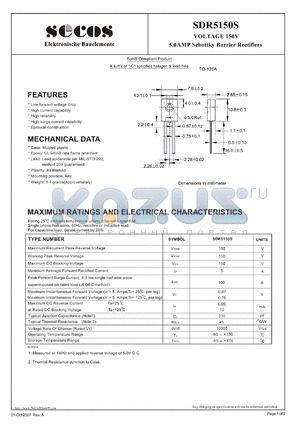 SDR5150S datasheet - 5.0AMP Schottky Barrier Rectifiers