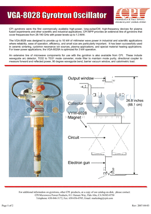 VGA8028 datasheet - Gyrotron Oscillator