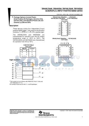 SN74ALS00A datasheet - QUADRUPLE 2-INPUT POSITIVE-NAND GATES
