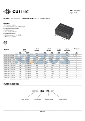 VGDS2-S12-D15-SIP datasheet - DC-DC CONVERTER