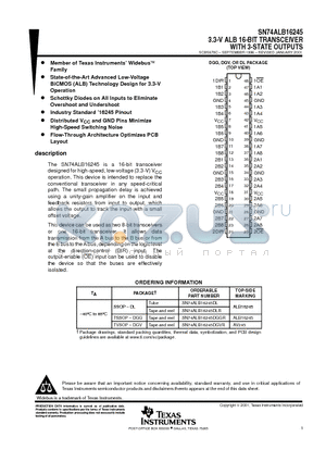 SN74ALB16245DLR datasheet - 3.3-V ALB 16-BIT TRANSCEIVER WITH 3-STATE OUTPUTS