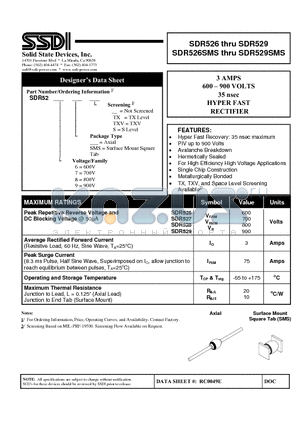 SDR526_1 datasheet - HYPER FAST RECTIFIER