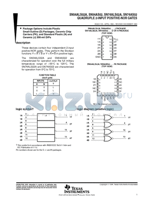 SN74ALS02AN datasheet - QUADRUPLE 2-INPUT POSITIVE-NOR GATES