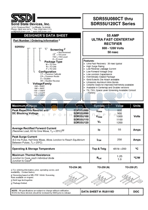 SDR55U080 datasheet - ULTRA FAST CENTERTAP RECTIFIER