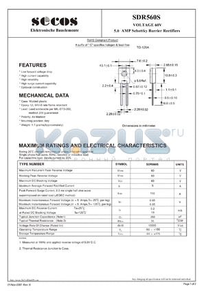 SDR560S datasheet - 5.0 AMP Schottky Barrier Rectifiers