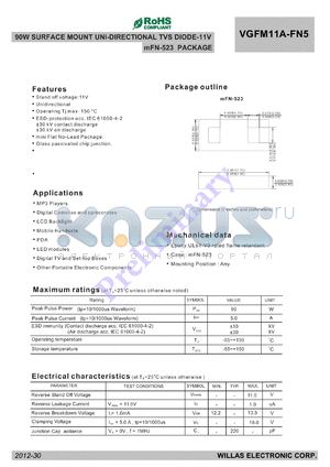 VGFM11A-FN5 datasheet - 90W SURFACE MOUNT UNI-DIRECTIONAL TVS DIODE-11V