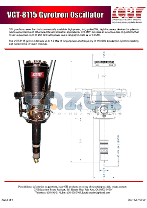 VGT-8115 datasheet - VGT-8115 Gyrotron Oscillator