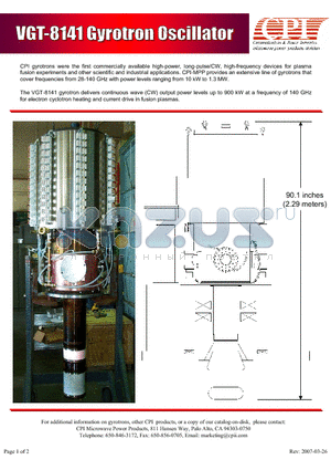 VGT8141 datasheet - Gyrotron Oscillator