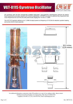 VGT8115 datasheet - Gyrotron Oscillator